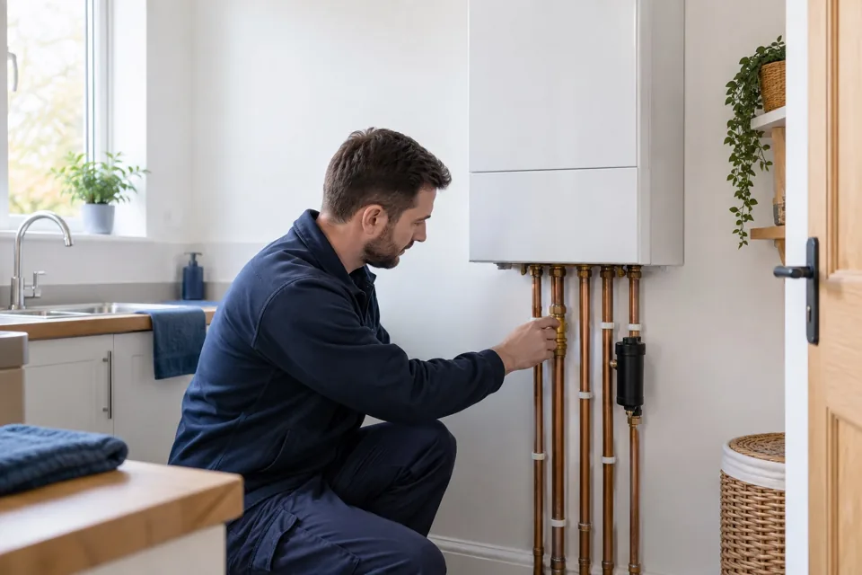 Engineer working on a home heating system